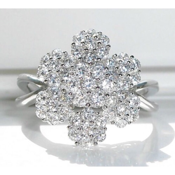 EXTRAVAGANT STERLING SILVER RING FLOWER SOLID 925 NEW